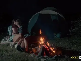 American schoolgirl has romantic sex by the night fire