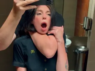 Risky public sex in the toilet. Fucked a McDonald's worker because of spilled soda! - Eva Soda