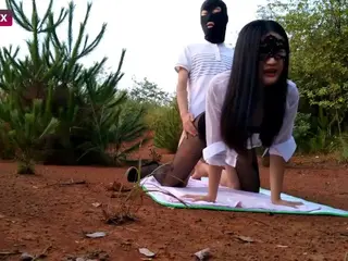 Amateur Masked Chinese Couple Fuck Outdoors