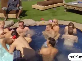 Swinger Pool Fuckfest: A Group Blowjob Extravaganza at the Nasty Mansion